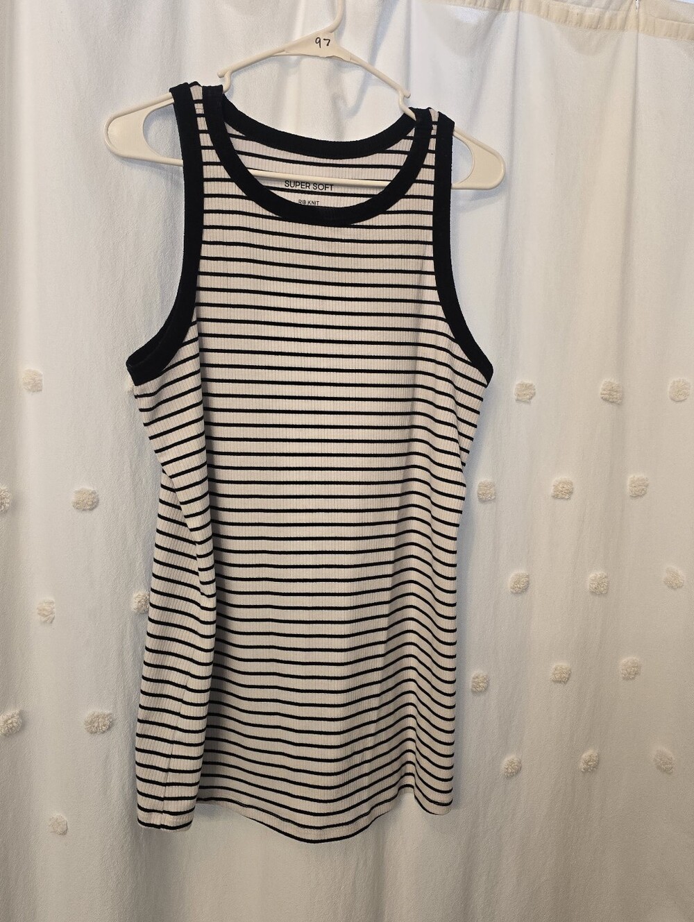 Supersoft By Torrid Striped Ribbed Tank Top - Black & White Size 2x